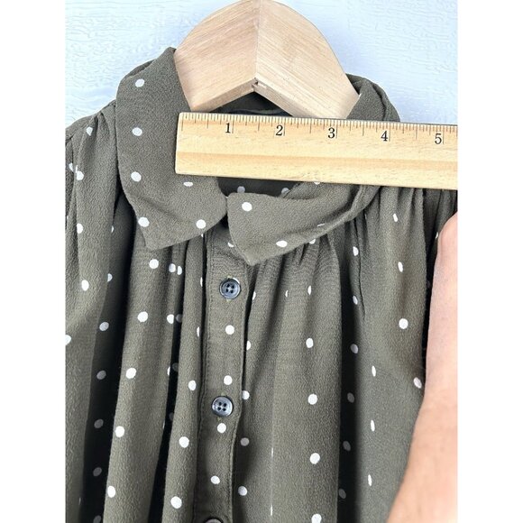 Madewell Central Drapey Popover Shirt in Grid Dot Olive Green Extra Small XS - Picture 6 of 16